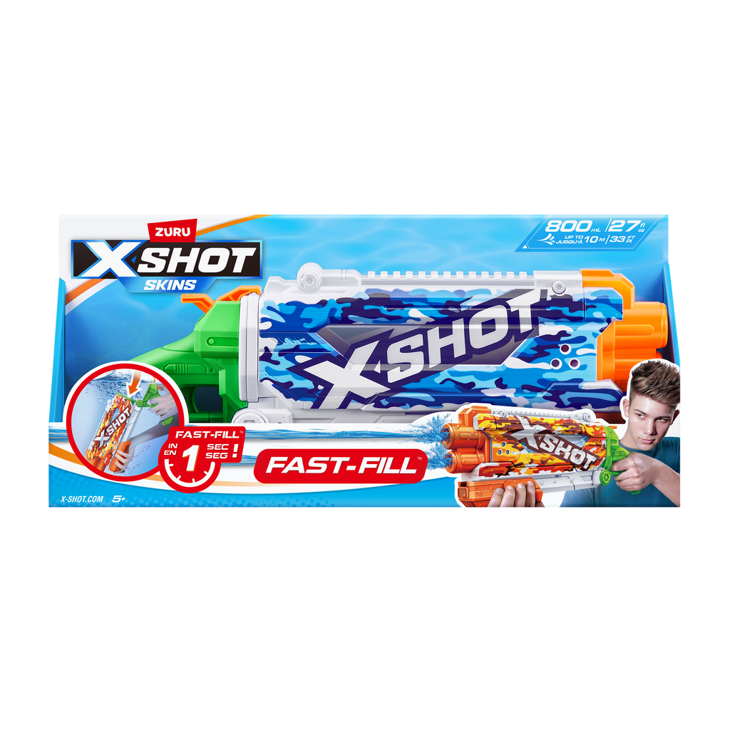 Tan XSHOT Fast-Fill Skins Pump Action Water Blaster 11855 by ZURU HALSON ENTERPRISE 11855E_X-SHOTWATER-FAST-FILLSKINS-PumpActionOpenBox_Frontofpack_03.png Action Figures and Play Sets