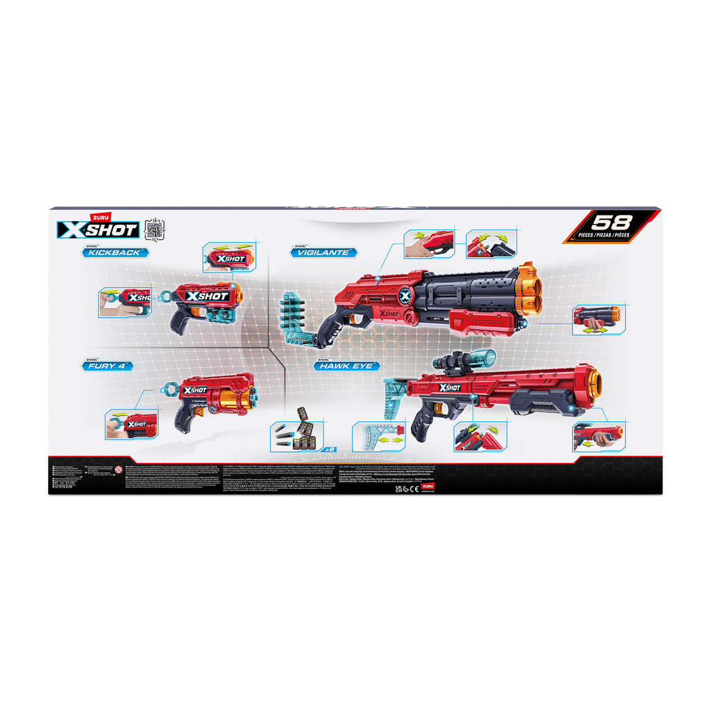 Dark Slate Gray XSHOT Excel Ultimate Shootout Pack 36251 (4 Blasters 48 Darts, 6 Cans) by ZURU Toyzoona 36251_X-SHOT-EXCEL-Ultimate_Shootout_Pack_Back_of_Pack_01.png Battling Toys