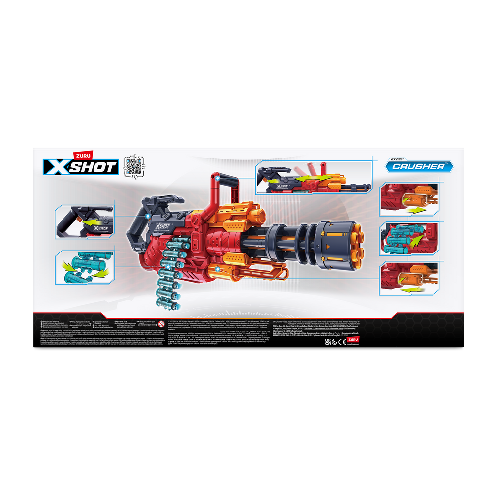 Light Gray XSHOT Excel Crusher Blaster 36382 (48 Darts) by ZURU Toyzoona 36382_X-SHOT-EXCEL--Crusher_35-Dart_Belt__Back_of_Pack_01.png Battling Toys