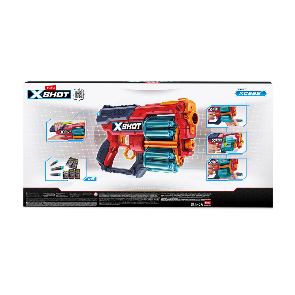 Dark Slate Gray XSHOT Excel Double Xcess Blaster Combo Pack 36438 (48 Darts, 5 Cans) by ZURU Toyzoona 36438_X-SHOT-EXCEL-Xcess_TK-12_Double_Pack_5Cans_48Darts_Back_of_Pack_01.png Battling Toys