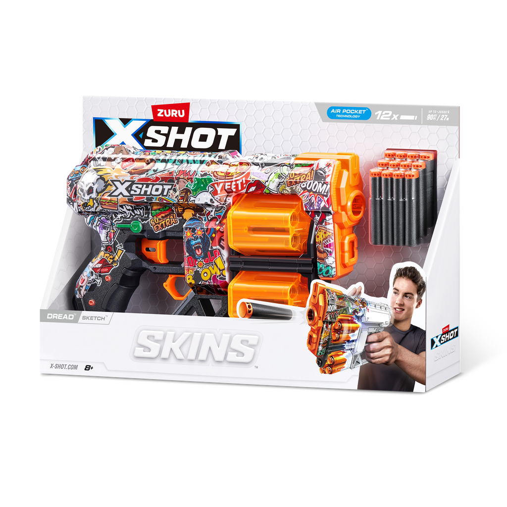 Light Gray XSHOT Skins Dread Dart Blaster 36517 (12 Darts) by ZURU Toyzoona 36517H_X-SHOT-SKINS-DREAD_Angle_01.png Battling Toys