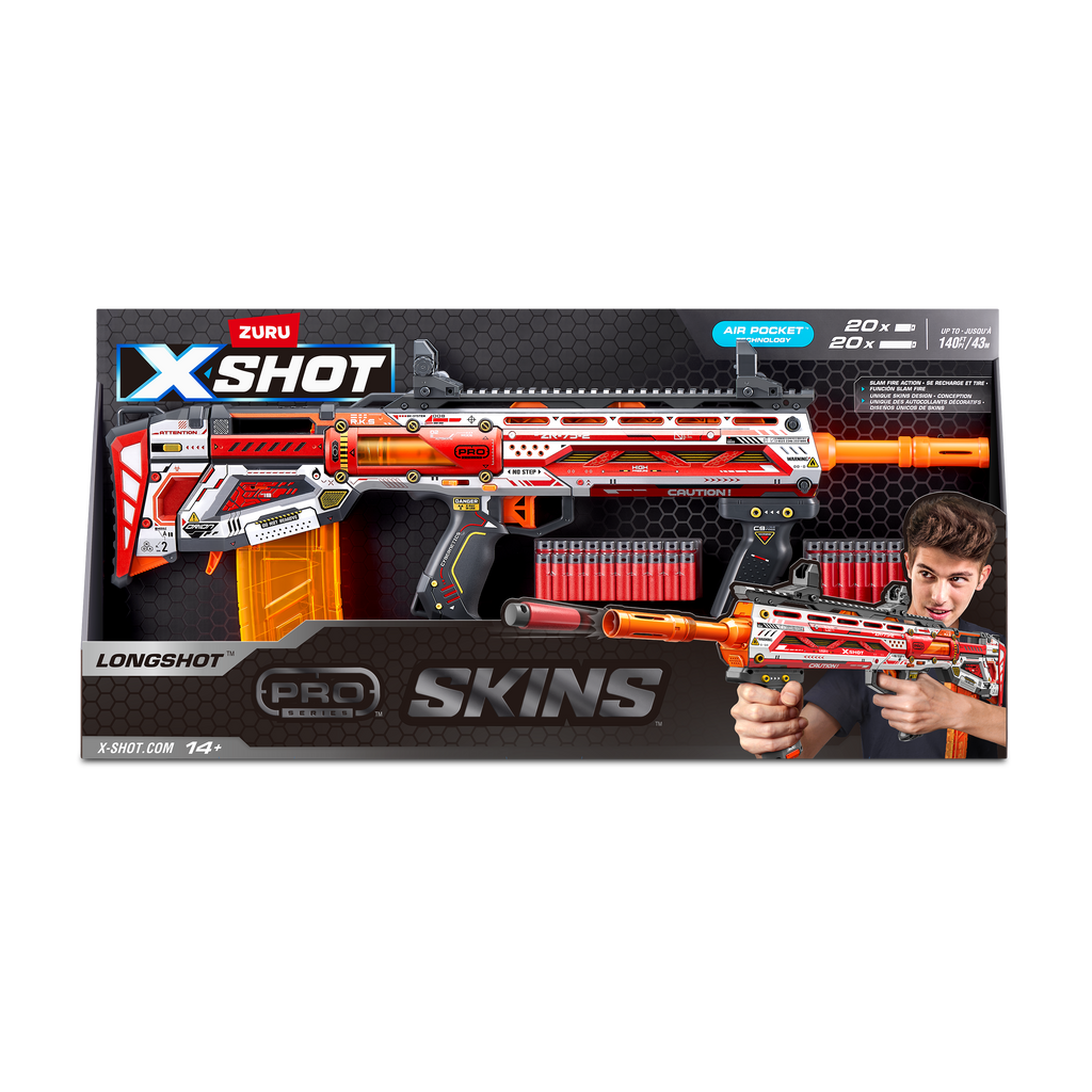 Dark Salmon XSHOT Skins Pro Series Longshot Blaster 36600 (40 Darts) by ZURU Toyzoona 36600_XSHOT_SKINS_PRO-SERIES_1_SINISTER_Frontal_of_Pack_01.png Battling Toys