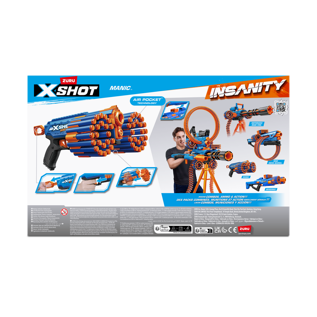 Dark Cyan XSHOT Insanity Manic Blaster 36603 (24 Darts) by ZURU Toyzoona 36603_X-SHOT_INSANITY_Manic_Back_of_Pack_01.png Action Figures and Play Sets