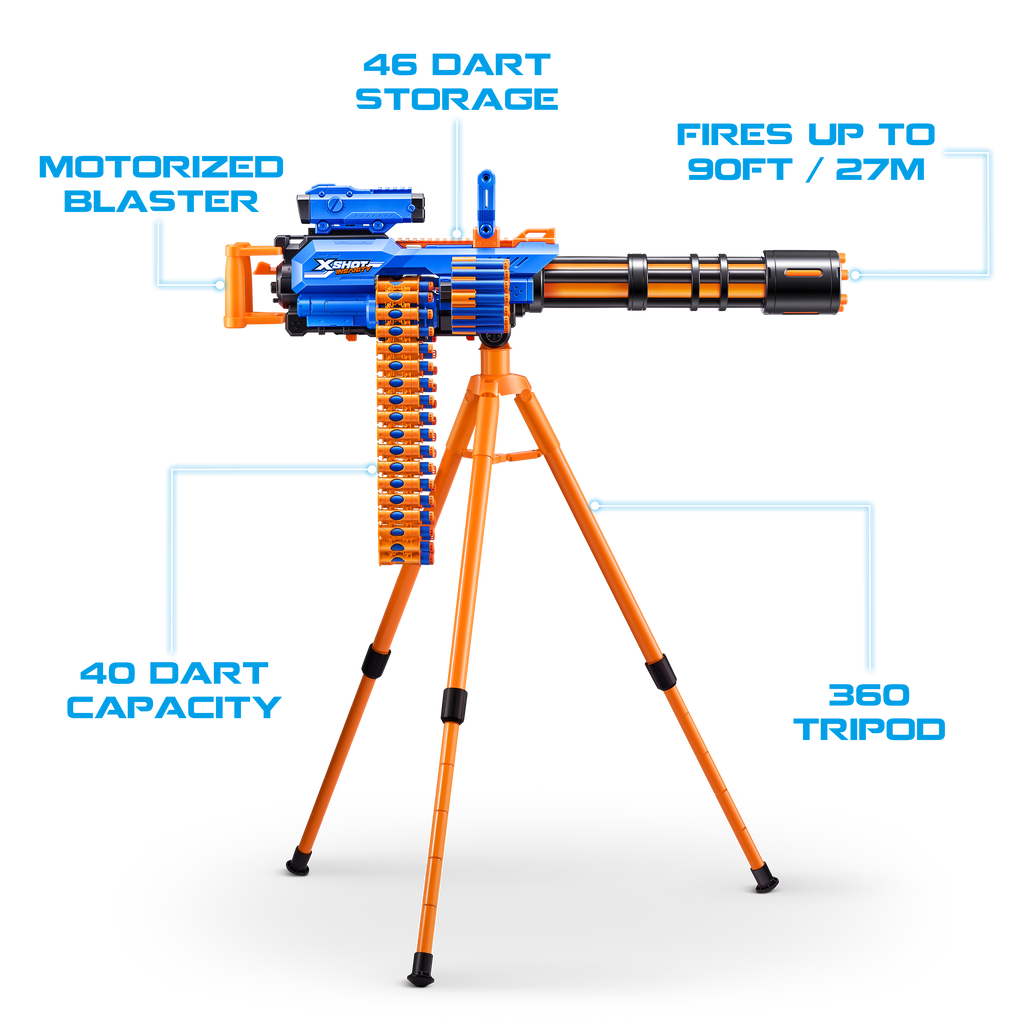 Dodger Blue XSHOT Insanity Motorized Rage Fire Gatlin Gun 36605 (72 Darts) by ZURU Toyzoona 36605-Insanity_Motorized_Rage_Fire_OOP_3_Feature_highlights.png Battling Toys