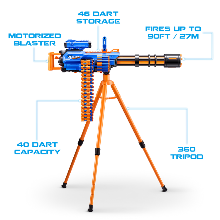 Dodger Blue XSHOT Insanity Motorized Rage Fire Gatlin Gun 36605 (72 Darts) by ZURU Toyzoona 36605-Insanity_Motorized_Rage_Fire_OOP_3_Feature_highlights.png Battling Toys