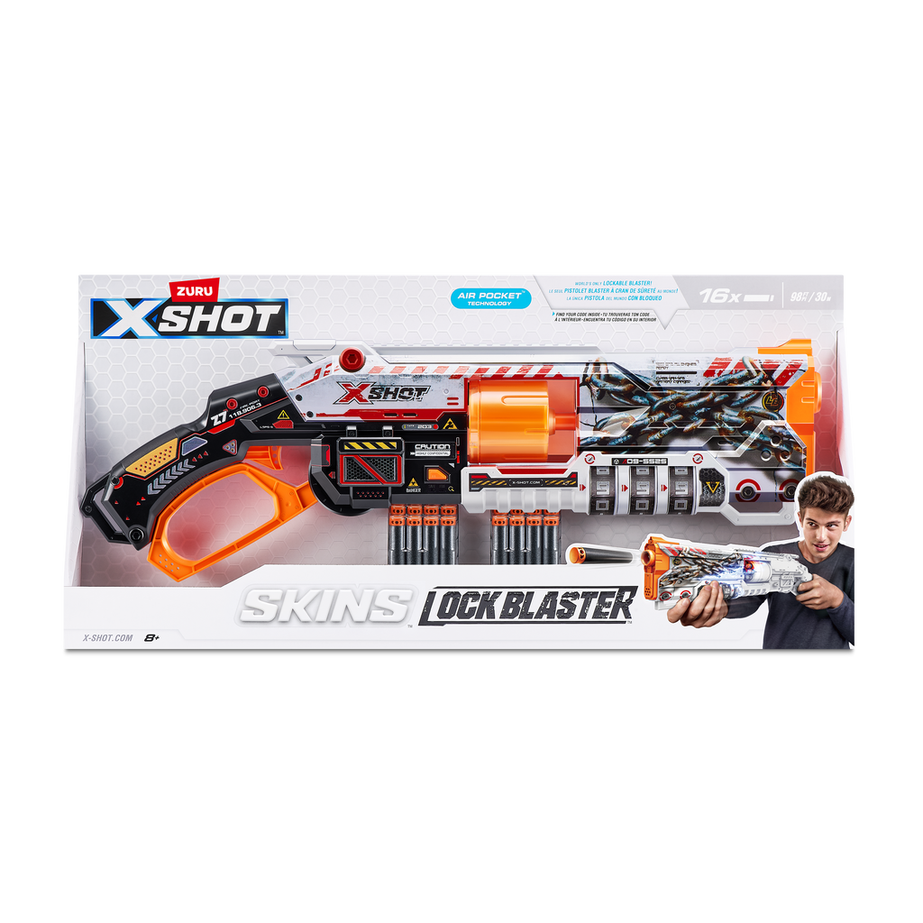 Dark Slate Gray XSHOT Skins Lock Blaster 36606 (16 Darts) by ZURU Toyzoona 36606_X-SHOT_SKINS_LOCK_BLASTER_Front_of_pack_01.png Battling Toys