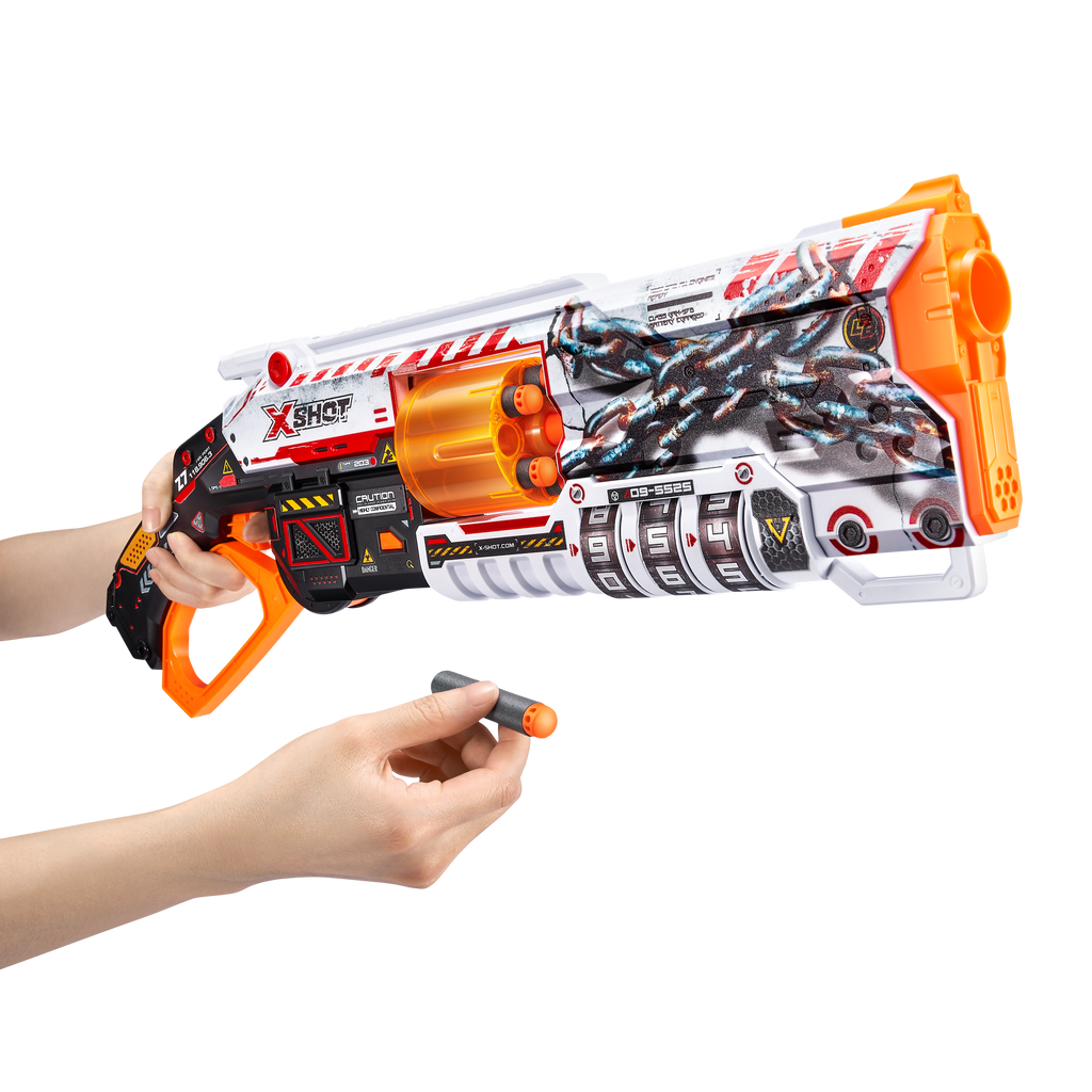 Gray XSHOT Skins Lock Blaster 36606 (16 Darts) by ZURU Toyzoona 36606_X-SHOT_SKINS_LOCK_BLASTER_Lifestyle_02.png Battling Toys