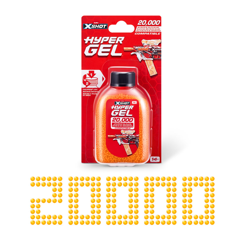 Firebrick XSHOT Hyper Gel Pellet Refill Pack 36625 (20,000 Hyper Gel Pellets) by ZURU Toyzoona 36625_X-SHOT-HYPER_GEL-Gellet_Refill_20000_PCS__Ecom_Hero_01.png Battling Toys
