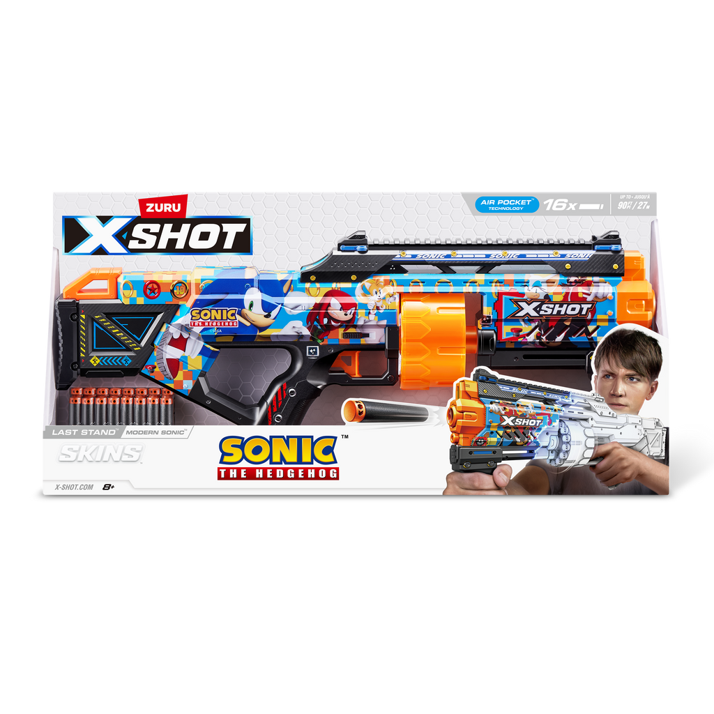 Light Gray XSHOT SKINS LAST STAND Modern Sonic, Sonic The Hedgehog Blaster (16 Air Pocket Technology Darts) 36704 by ZURU HALSON ENTERPRISE 36704A_XSHOT-SKINS-LASTSTAND_16Darts_SonicOpenBox_FrontalofPack_01.png Action Figures and Play Sets