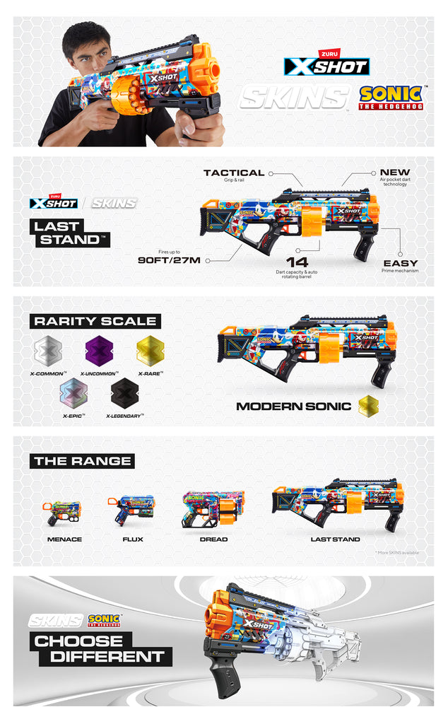 White Smoke XSHOT SKINS LAST STAND Modern Sonic, Sonic The Hedgehog Blaster (16 Air Pocket Technology Darts) 36704 by ZURU HALSON ENTERPRISE 36704_X-SHOT_LastStandSONICSKIN_EBC.jpg Action Figures and Play Sets