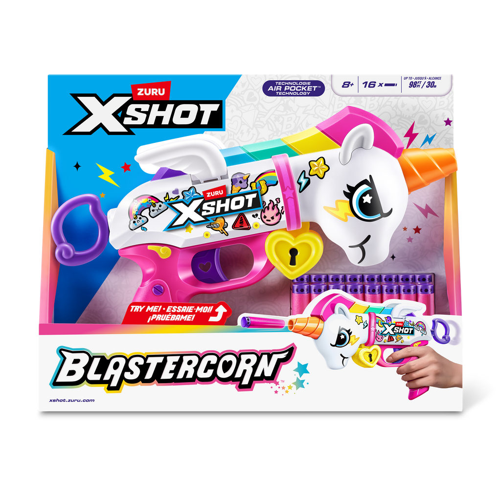 Light Gray XSHOT Blastercorn (16 Darts) 36729 by ZURU HALSON ENTERPRISE 36729_XSHOT_BLASTERCORN-SERIES1-UNICORNBLASTER_FRONTOFPACK.png Action Figures and Play Sets