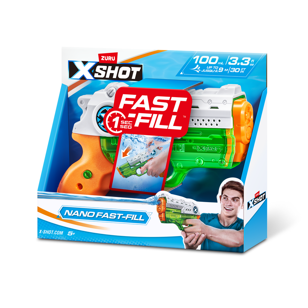 Light Gray XSHOT Fast-Fill Nano 56333 by ZURU HALSON ENTERPRISE 56333_X-SHOTWATER-WATERWARFARE-NANOFAST-FILLOpenBox_Angle_01.png Action Figures and Play Sets