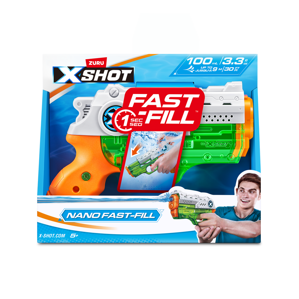 Light Gray XSHOT Fast-Fill Nano 56333 by ZURU HALSON ENTERPRISE 56333_X-SHOTWATER-WATERWARFARE-NANOFAST-FILLOpenBox_Frontofpack.png Action Figures and Play Sets