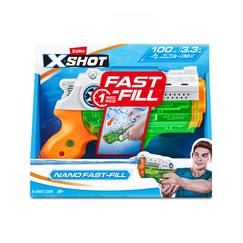 Light Gray XSHOT Fast-Fill Nano 56333 by ZURU HALSON ENTERPRISE 56333_X-SHOTWATER-WATERWARFARE-NANOFAST-FILLOpenBox_Frontofpack.png Action Figures and Play Sets