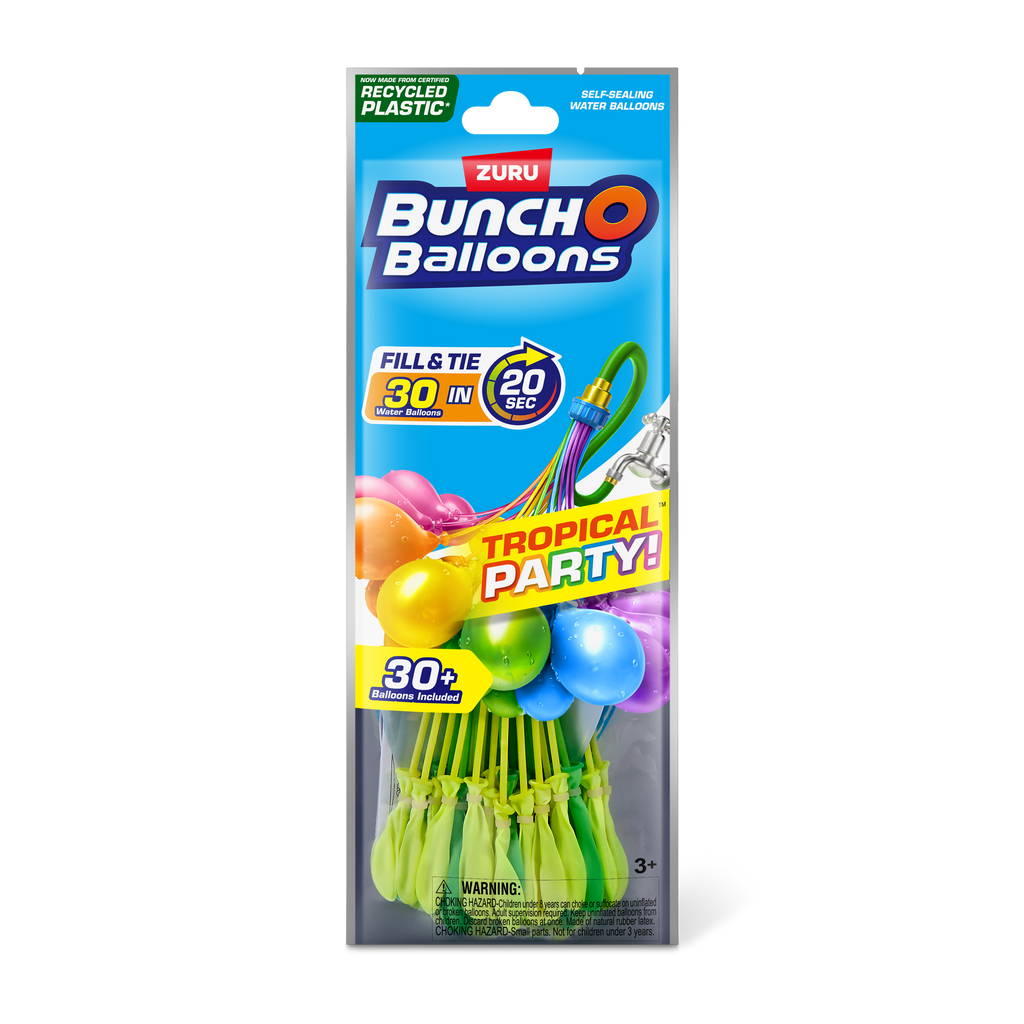Steel Blue Bunch O Balloons Tropical Party 30+ Rapid-Filling Self-Sealing Water Balloons 56479 (1 Pack) by ZURU Toyzoona 56479_BUNCH_O_BALLOONS-1_Pack-Tropical_Party_1PK_Foilbag_Frontal_of_pack.png Outdoor and Active Play