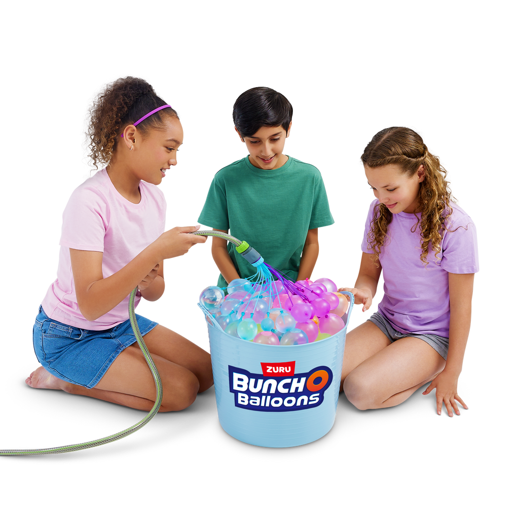 Dark Gray Bunch O Balloons Tropical Party 100+ Rapid-Filling Self-Sealing Water Balloons (3 Pack) 56480 by ZURU HALSON ENTERPRISE 56493_BUNCHOBALLOONS-ACCESSORIES-LAUNCHERSDualLauncherWith4TropicalPartyBunchOBalloons_Lifestyle_01A.png Outdoor and Active Play