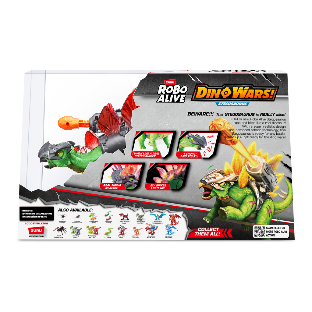 Dark Slate Gray Robo Alive Dino Wars Stegosaurus Toy 7131 by ZURU Toyzoona 7131_ZURU_ROBO_ALIVE-DINO_WARS-SERIES_1_Stegasaurus_Back_of_pack.png Action Toys