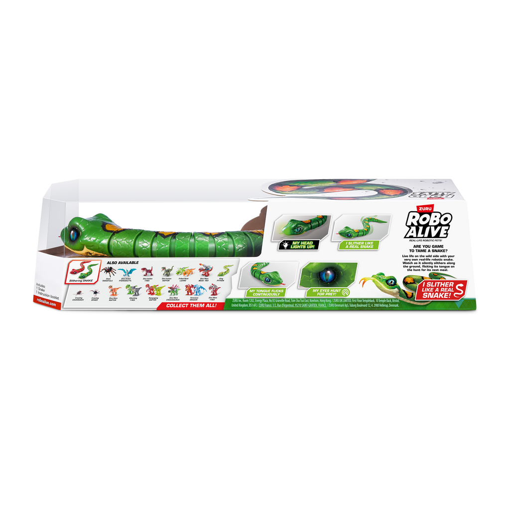 Dark Olive Green Robo Alive Slithering Snake Robotic Toy 7150 by ZURU Toyzoona 7150_ZURU_ROBO_ALIVE_ROBOTIC_SNAKE-SERIES_3_Back_of_Pack_01A.png Action Toys