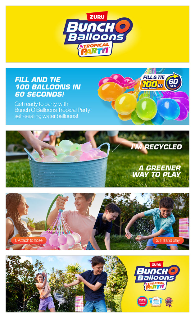 Dark Slate Gray Bunch O Balloons Tropical Party 100+ Rapid-Filling Self-Sealing Water Balloons (3 Pack) 56480 by ZURU HALSON ENTERPRISE BOBTropicalPartyEBC_ALL.jpg Outdoor and Active Play