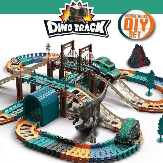 Dark Slate Gray Dino Electric Track with Dino Car HALSON ENTERPRISE Electric-Dinosaur-Track-Toy-Sets-DIY-Educational-Toys-B-O-Series-Simulation-Dinosaur-Car-Colorful-Track_1.jpg Vehicle and Remote Control