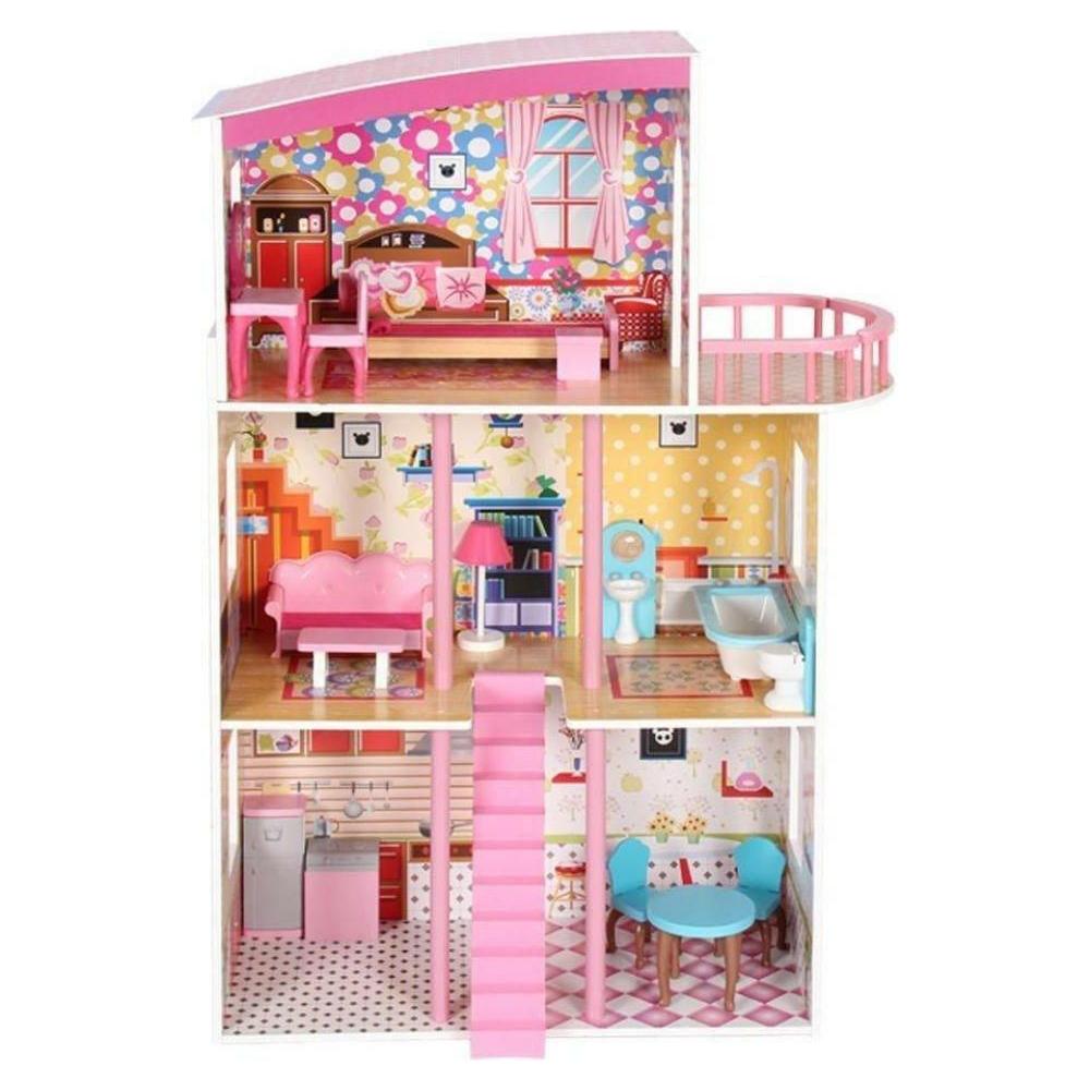 Gray Wooden Doll House Toyzoona wooden-doll-house-toyzoona.jpg Dolls and Playsets